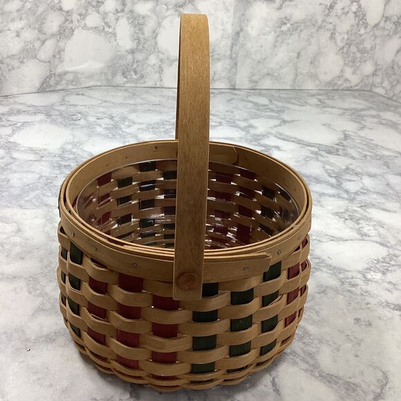 Vintage Longaberger Christmas Caroling Basket Red Green Round Protector 2003 - Picture 5 of 11
